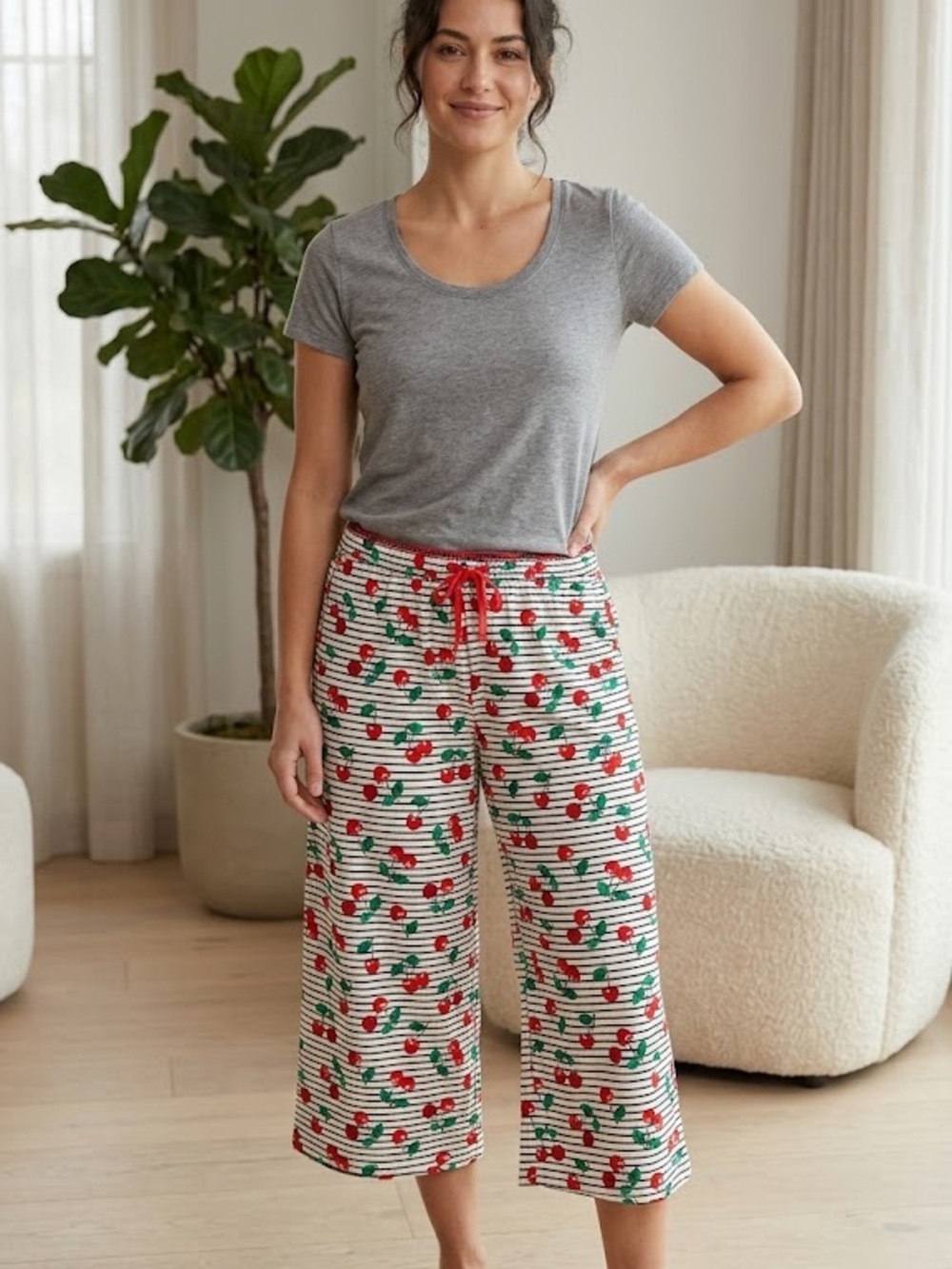 Jockey Cherry Print Striped Lounge Pants Pajama Bottoms Size S NWT - Picture 6 of 6